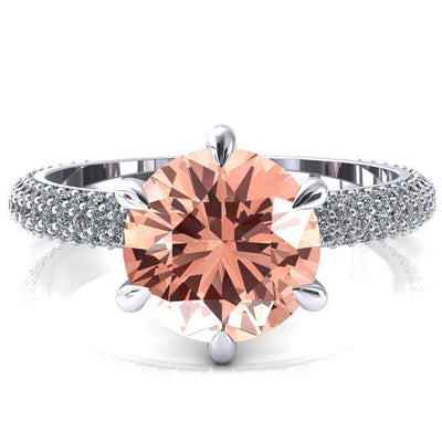 Elley Round Champagne Sapphire 6 Claw Prong Diamond Accent Engagement Ring-FIRE & BRILLIANCE