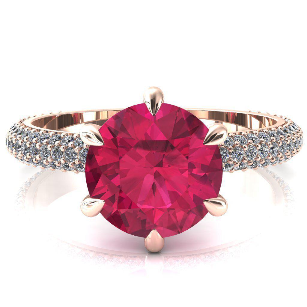 Elley Round Ruby 6 Claw Prong Diamond Accent Engagement Ring-FIRE & BRILLIANCE