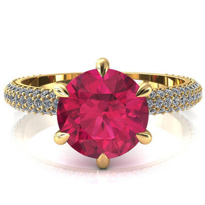 Elley Round Ruby 6 Claw Prong Diamond Accent Engagement Ring-FIRE & BRILLIANCE