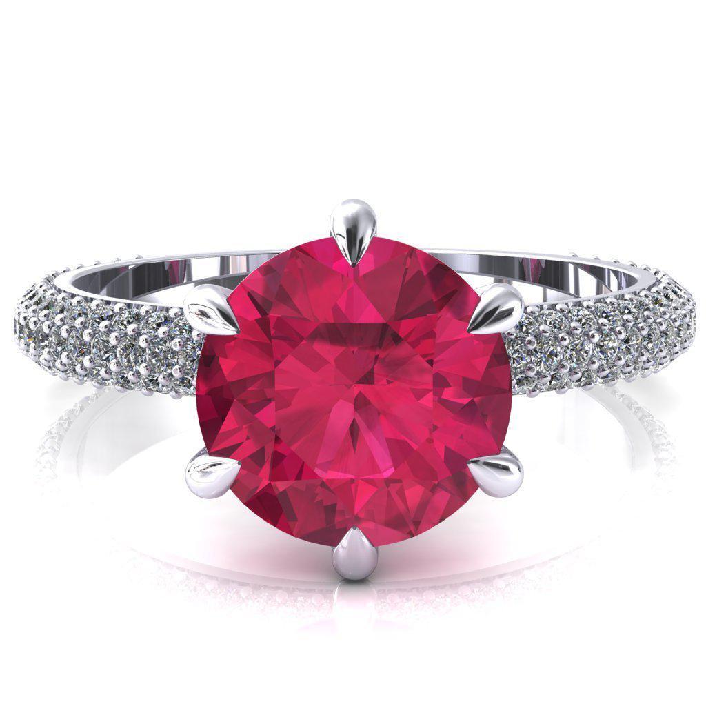 Elley Round Ruby 6 Claw Prong Diamond Accent Engagement Ring-FIRE & BRILLIANCE