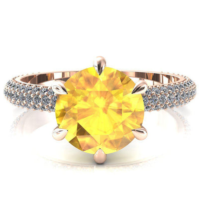 Elley Round Yellow Sapphire 6 Claw Prong Diamond Accent Engagement Ring-FIRE & BRILLIANCE