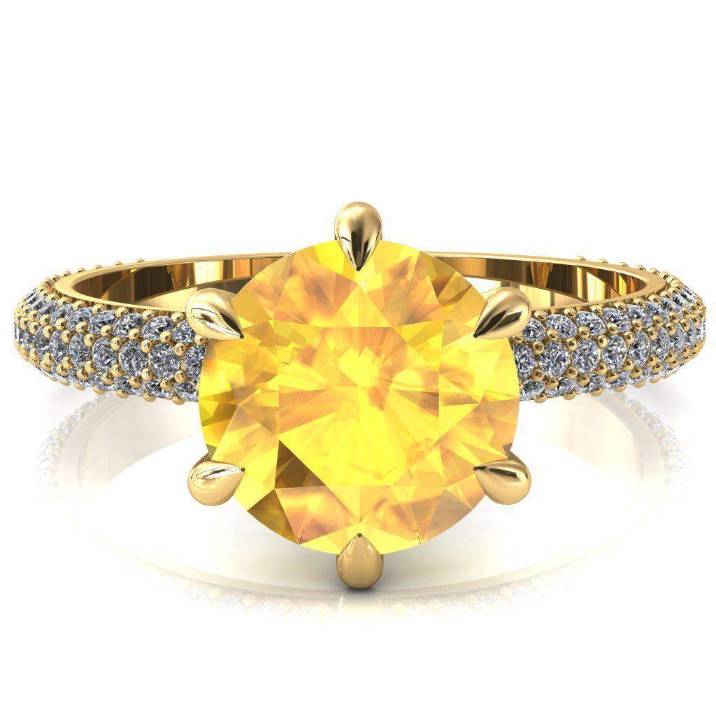 Elley Round Yellow Sapphire 6 Claw Prong Diamond Accent Engagement Ring-FIRE & BRILLIANCE