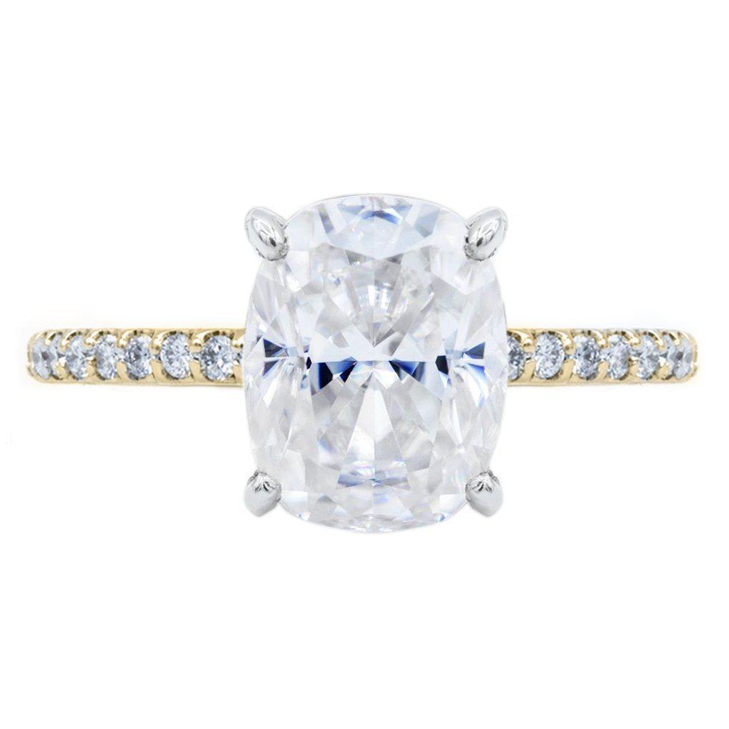 Elongated Cushion Crushed Ice Moissanite Prongs Diamond Accent Ice  Solitaire Ring
