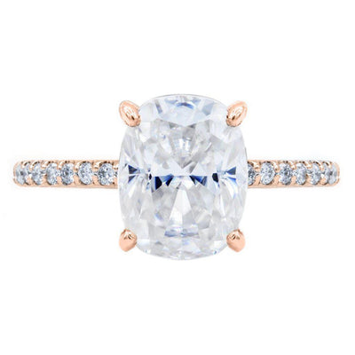 Elongated Cushion Crushed Ice Moissanite 4 Prongs Diamond Accent Ice Solitaire Ring-Solitaire Ring-Fire & Brilliance ®