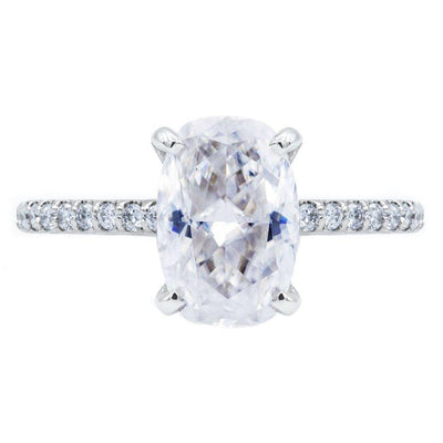 Elongated Skinny Cushion Crushed Ice Moissanite 4 Prongs Diamond Accent Ice Solitaire Ring-Solitaire Ring-Fire & Brilliance ®
