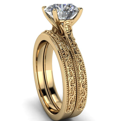 Elsa Round Moissanite Solitaire Milgrain 4 Prong Ring-Custom-Made Jewelry-Fire & Brilliance ®