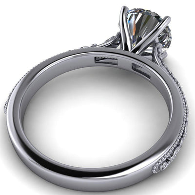 Elsa Round Moissanite Solitaire Milgrain 4 Prong Ring-Custom-Made Jewelry-Fire & Brilliance ®
