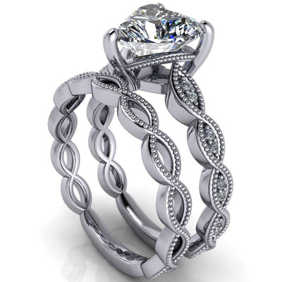 Elsie Heart Moissanite 3 Prong Milgrain 3/4 Infinity Diamond Ring-Custom-Made Jewelry-Fire & Brilliance ®