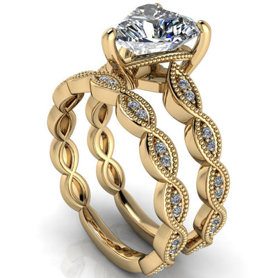 Elsie Heart Moissanite 3 Prong Milgrain 3/4 Infinity Diamond Ring-Custom-Made Jewelry-Fire & Brilliance ®