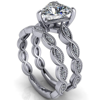 Elsie Heart Moissanite 3 Prong Milgrain 3/4 Infinity Diamond Ring-Custom-Made Jewelry-Fire & Brilliance ®