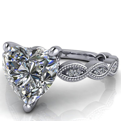 Elsie Heart Moissanite 3 Prong Milgrain 3/4 Infinity Diamond Ring-Custom-Made Jewelry-Fire & Brilliance ®