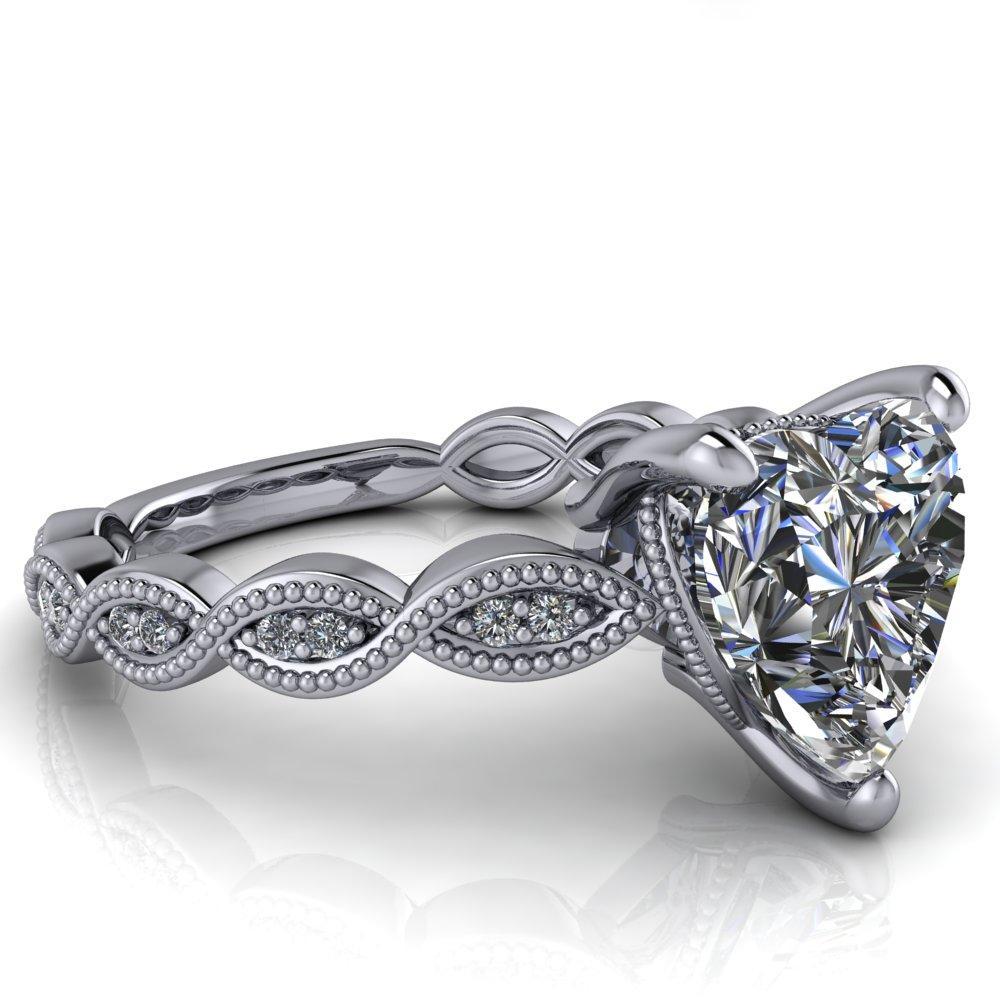 Elsie Heart Moissanite 3 Prong Milgrain 3/4 Infinity Diamond Ring-Custom-Made Jewelry-Fire & Brilliance ®