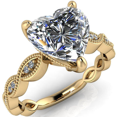 Elsie Heart Moissanite 3 Prong Milgrain 3/4 Infinity Diamond Ring-Custom-Made Jewelry-Fire & Brilliance ®