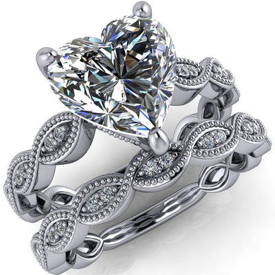 Elsie Heart Moissanite 3 Prong Milgrain 3/4 Infinity Diamond Ring-Custom-Made Jewelry-Fire & Brilliance ®