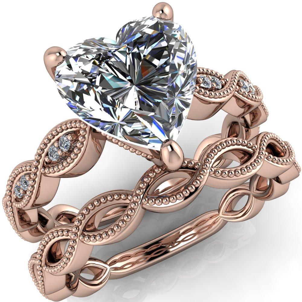 Elsie Heart Moissanite 3 Prong Milgrain 3/4 Infinity Diamond Ring-Custom-Made Jewelry-Fire & Brilliance ®