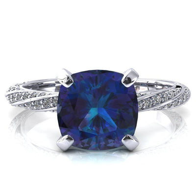 Elysia Cushion Alexandrite 4 Prong 3/4 Eternity Diamond Accent Ring-FIRE & BRILLIANCE
