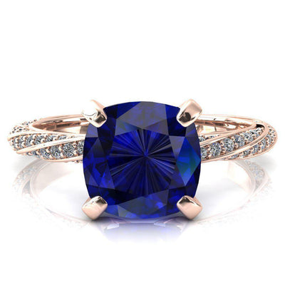 Elysia Cushion Blue Sapphire 4 Prong 3/4 Eternity Diamond Accent Ring-FIRE & BRILLIANCE