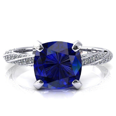 Elysia Cushion Blue Sapphire 4 Prong 3/4 Eternity Diamond Accent Ring-FIRE & BRILLIANCE