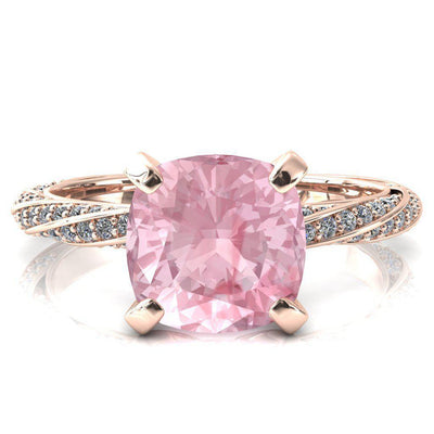 Elysia Cushion Pink Sapphire 4 Prong 3/4 Eternity Diamond Accent Ring-FIRE & BRILLIANCE