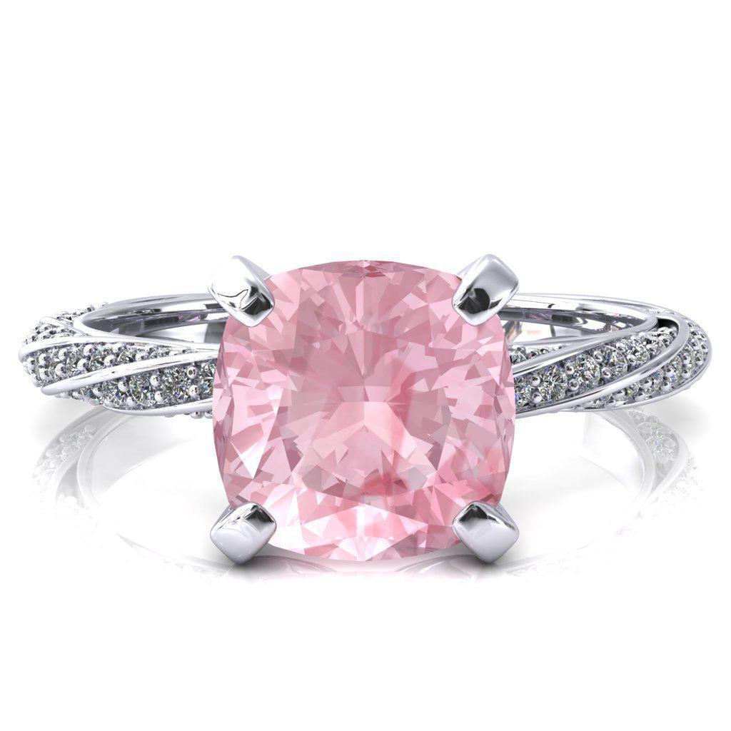 Elysia Cushion Pink Sapphire 4 Prong 3/4 Eternity Diamond Accent Ring-FIRE & BRILLIANCE