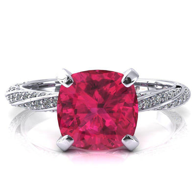 Elysia Cushion Ruby 4 Prong 3/4 Eternity Diamond Accent Ring-FIRE & BRILLIANCE