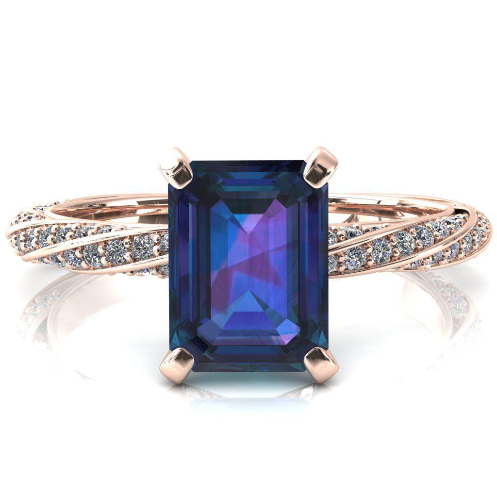 Elysia Emerald Alexandrite 4 Prong 3/4 Eternity Diamond Accent Ring-FIRE & BRILLIANCE