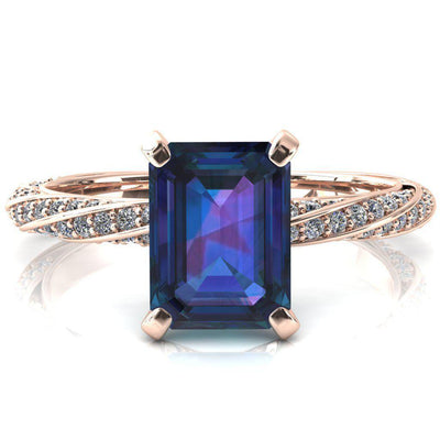 Elysia Emerald Alexandrite 4 Prong 3/4 Eternity Diamond Accent Ring-FIRE & BRILLIANCE