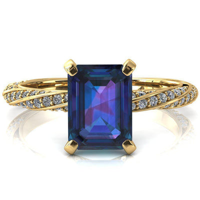 Elysia Emerald Alexandrite 4 Prong 3/4 Eternity Diamond Accent Ring-FIRE & BRILLIANCE