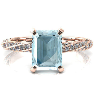 Elysia Emerald Aqua Blue Spinel 4 Prong 3/4 Eternity Diamond Accent Ring-FIRE & BRILLIANCE