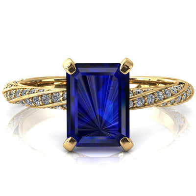 Elysia Emerald Blue Sapphire 4 Prong 3/4 Eternity Diamond Accent Ring-FIRE & BRILLIANCE