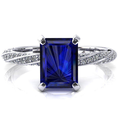 Elysia Emerald Blue Sapphire 4 Prong 3/4 Eternity Diamond Accent Ring-FIRE & BRILLIANCE