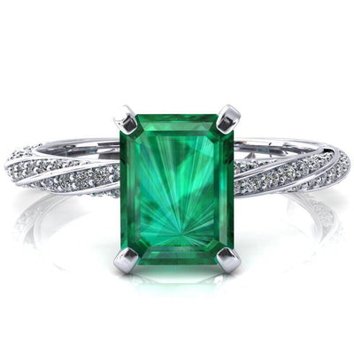 Elysia Emerald Emerald 4 Prong 3/4 Eternity Diamond Accent Ring-FIRE & BRILLIANCE