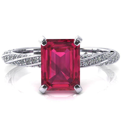 Elysia Emerald Ruby 4 Prong 3/4 Eternity Diamond Accent Ring-FIRE & BRILLIANCE