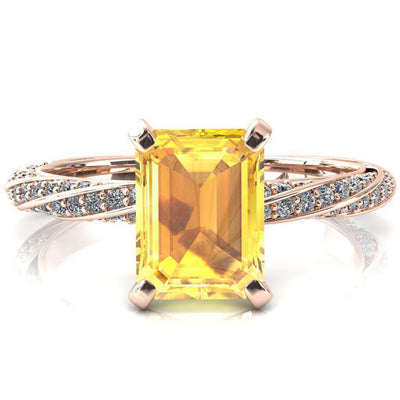 Elysia Emerald Yellow Sapphire 4 Prong 3/4 Eternity Diamond Accent Ring-FIRE & BRILLIANCE