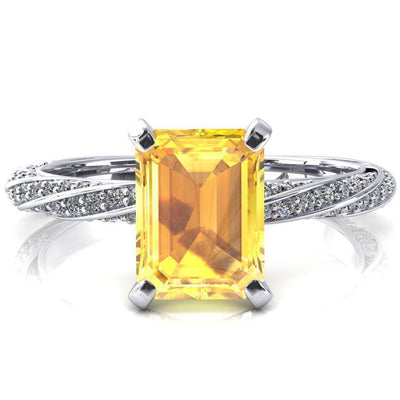 Elysia Emerald Yellow Sapphire 4 Prong 3/4 Eternity Diamond Accent Ring-FIRE & BRILLIANCE