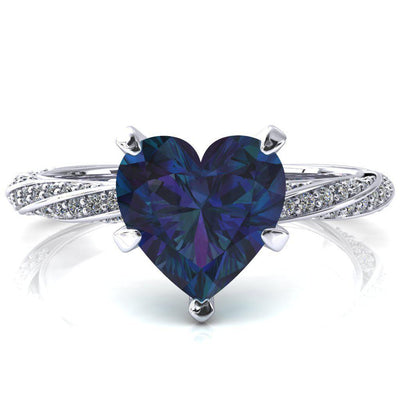 Elysia Heart Alexandrite 5 Prong 3/4 Eternity Diamond Accent Ring-FIRE & BRILLIANCE