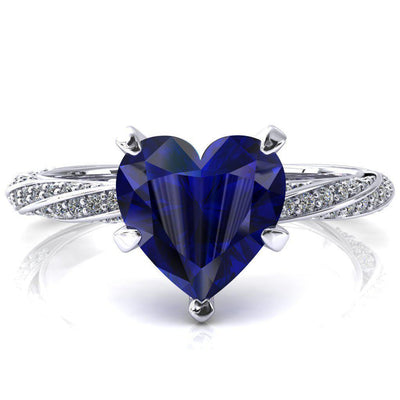 Elysia Heart Blue Sapphire 5 Prong 3/4 Eternity Diamond Accent Ring-FIRE & BRILLIANCE