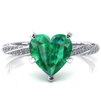 Elysia Heart Emerald 5 Prong 3/4 Eternity Diamond Accent Ring-FIRE & BRILLIANCE