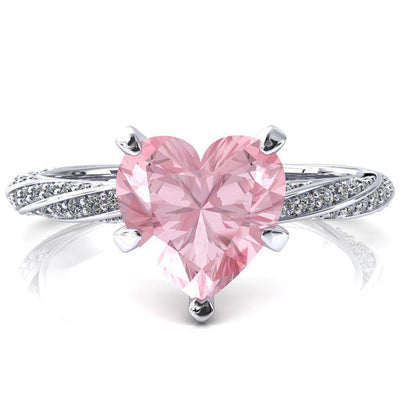 Elysia Heart Pink Sapphire 5 Prong 3/4 Eternity Diamond Accent Ring-FIRE & BRILLIANCE