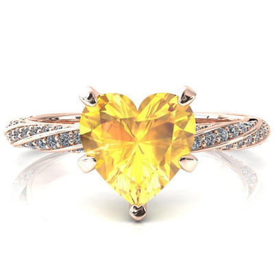 Elysia Heart Yellow Sapphire 5 Prong 3/4 Eternity Diamond Accent Ring-FIRE & BRILLIANCE