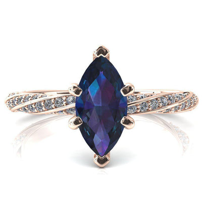 Elysia Marquise Alexandrite 6 Prong 3/4 Eternity Diamond Accent Ring-FIRE & BRILLIANCE