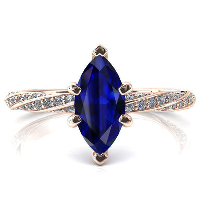 Elysia Marquise Blue Sapphire 6 Prong 3/4 Eternity Diamond Accent Ring-FIRE & BRILLIANCE