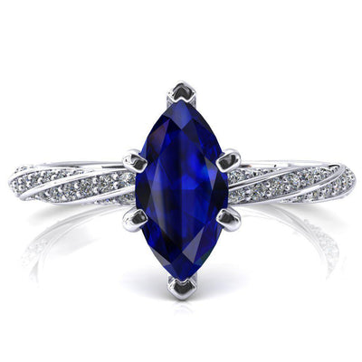 Elysia Marquise Blue Sapphire 6 Prong 3/4 Eternity Diamond Accent Ring-FIRE & BRILLIANCE