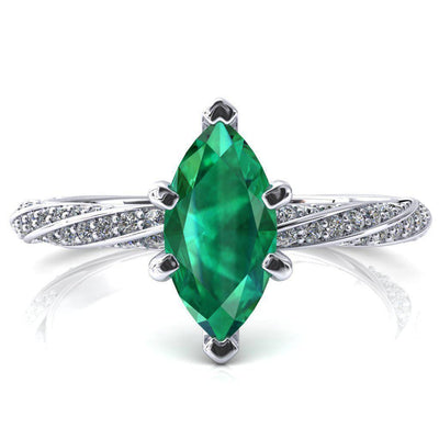Elysia Marquise Emerald 6 Prong 3/4 Eternity Diamond Accent Ring-FIRE & BRILLIANCE