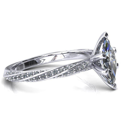 Elysia Marquise Moissanite 6 Prong 3/4 Eternity Diamond Accent Ring-FIRE & BRILLIANCE