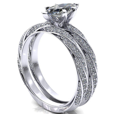 Elysia Marquise Moissanite 6 Prong 3/4 Eternity Diamond Accent Ring-FIRE & BRILLIANCE