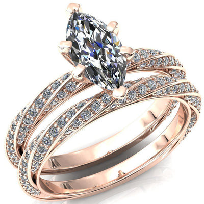 Elysia Marquise Moissanite 6 Prong 3/4 Eternity Diamond Accent Ring-FIRE & BRILLIANCE