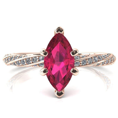 Elysia Marquise Ruby 6 Prong 3/4 Eternity Diamond Accent Ring-FIRE & BRILLIANCE