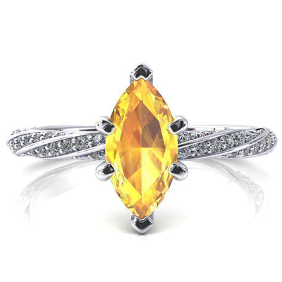 Elysia Marquise Yellow Sapphire 6 Prong 3/4 Eternity Diamond Accent Ring-FIRE & BRILLIANCE