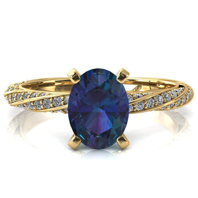 Elysia Oval Alexandrite 4 Prong 3/4 Eternity Diamond Accent Ring-FIRE & BRILLIANCE